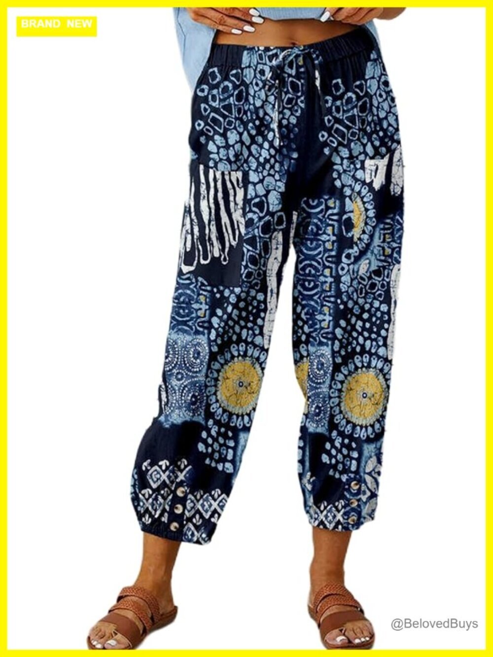 High Waisted Wide Leg Linen Yoga Capris with Pockets